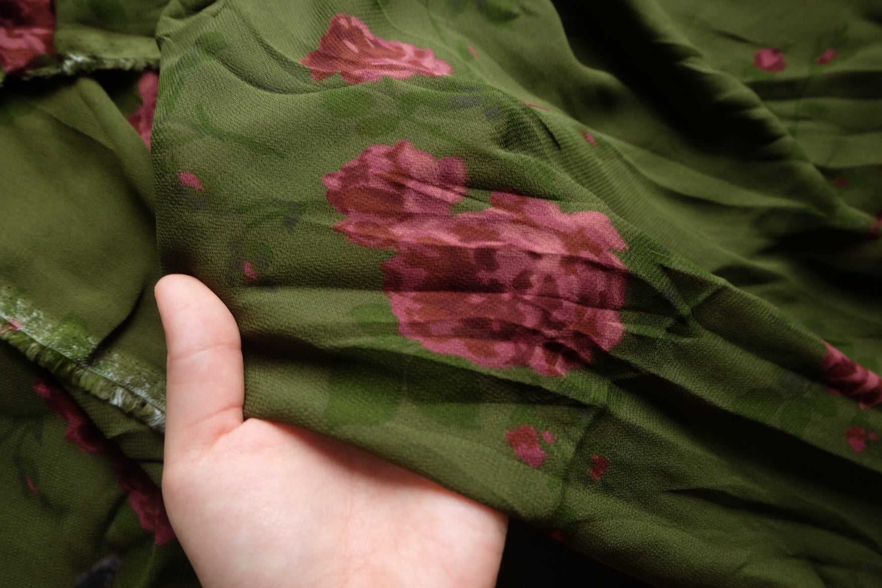 Olive Pink Floral Viscose Fabric – 3.3 yd