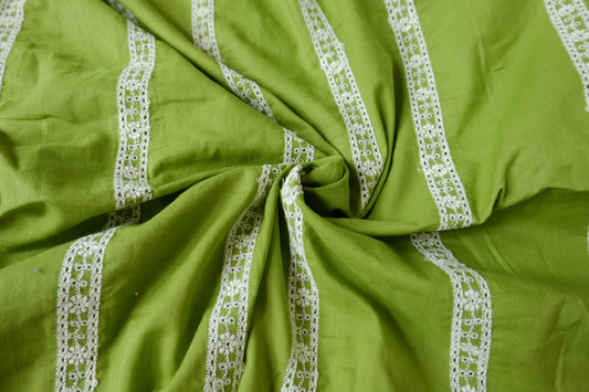 Olive Green Embroidered Blend, 2.2 Yards