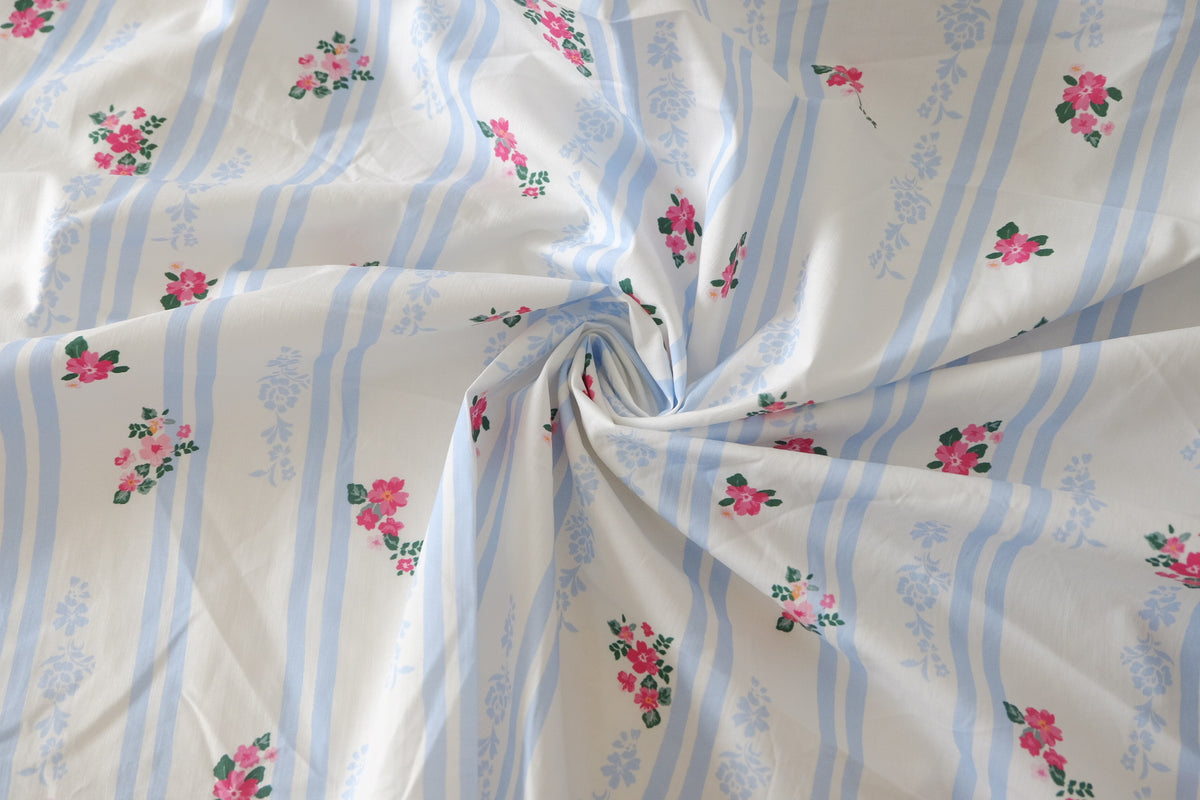 Blue Stripe Rose Cotton Poplin – 3.3 yd