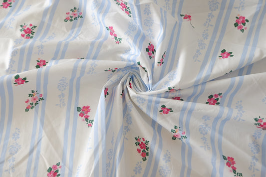 Blue Stripe Rose Cotton Poplin – 3.3 yd