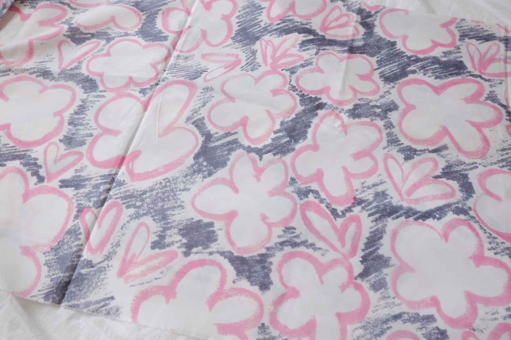Pink Sketch Floral Cotton Poplin Fabric - 1.53 yd