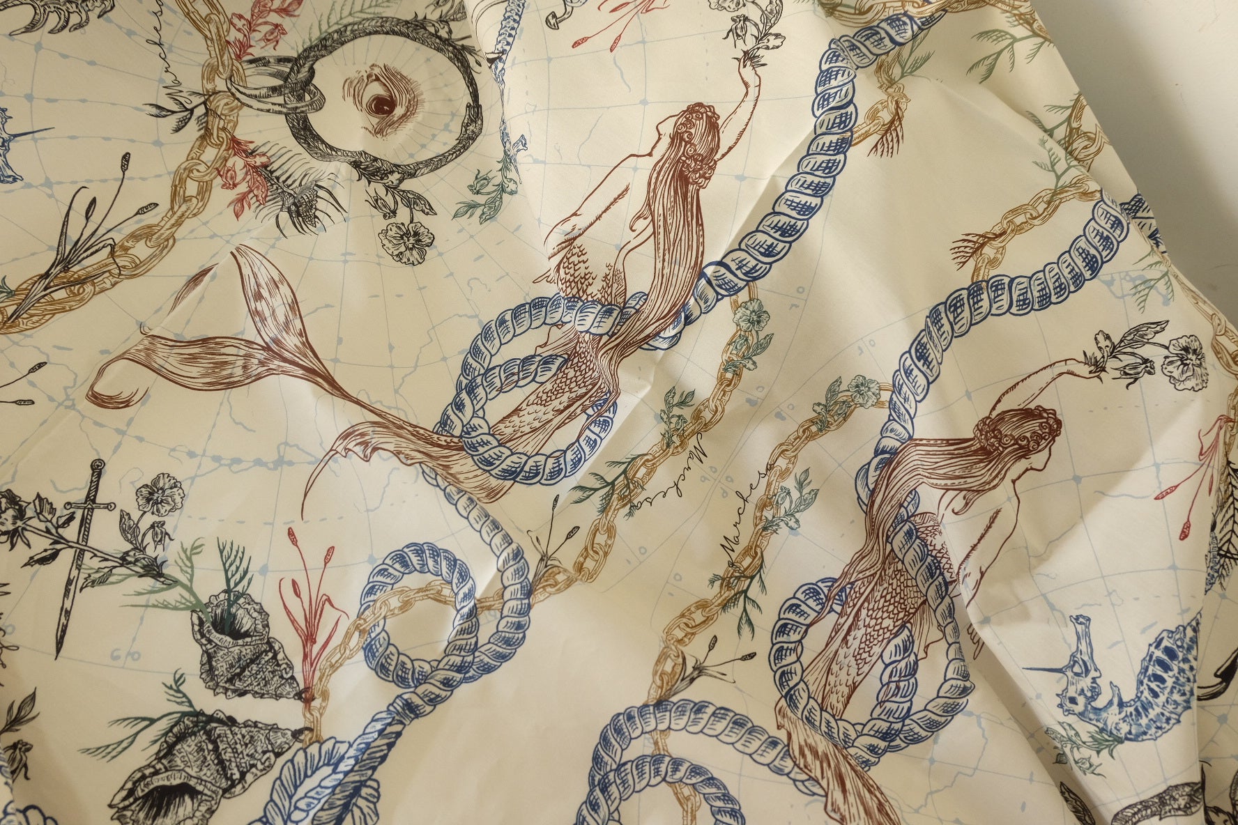 Vintage Nautical Illustration Combed Cotton Poplin Fabric – 2.2 yd