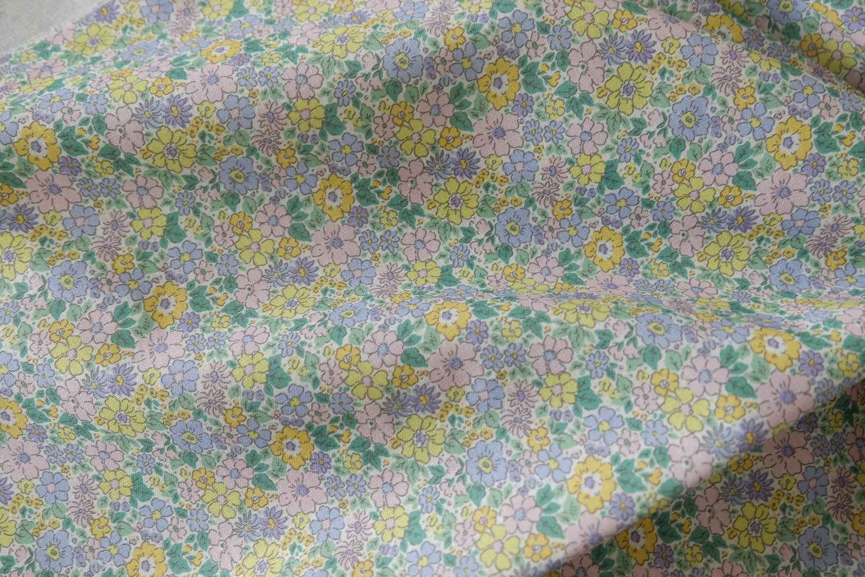 Pastel Mini Floral Cotton Linen Blend Fabric – 2.2 yd