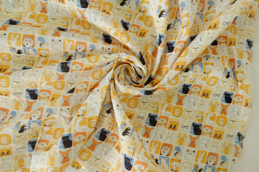 Playful Animal Portrait Cotton Lawn Fabric - 2.7 yd