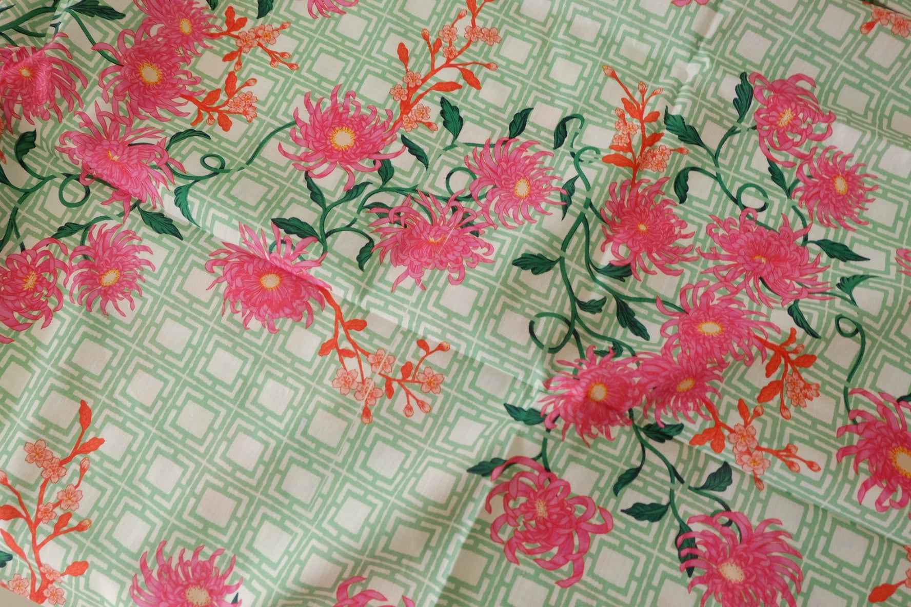 Pink Floral Geometric Cotton Fabric – 2.2 yd
