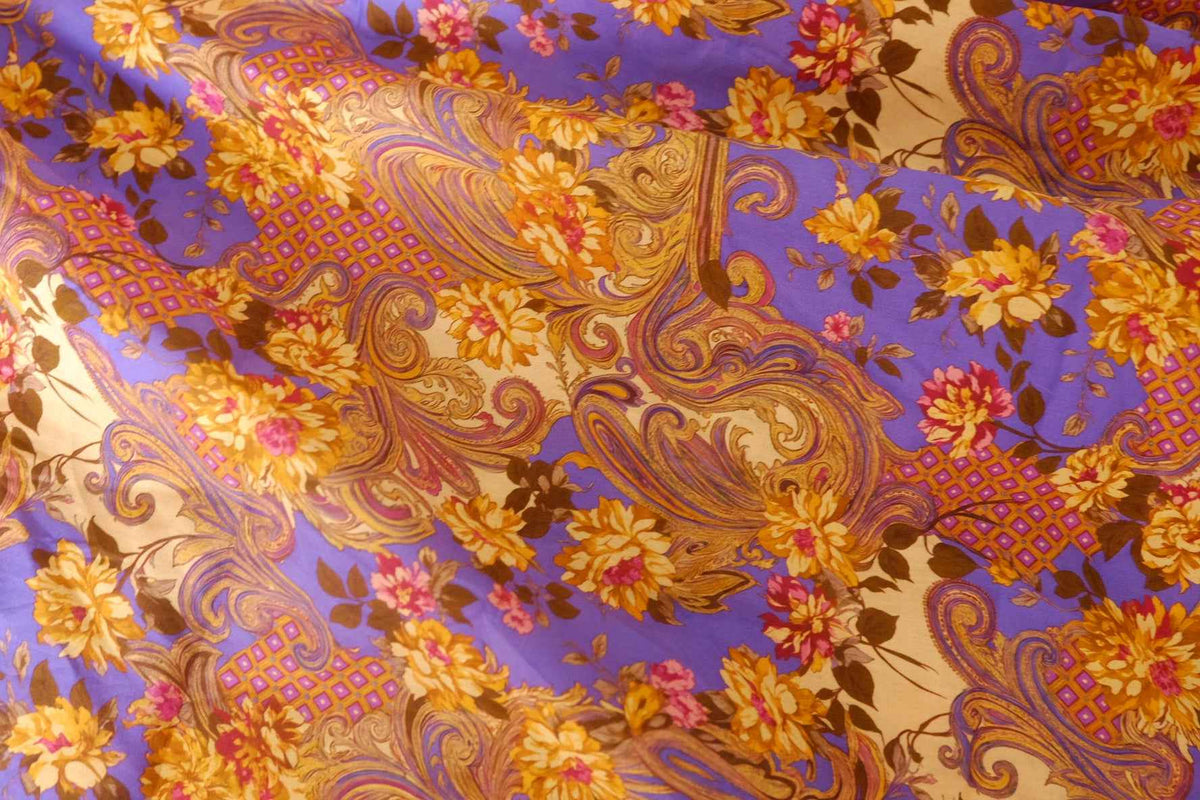 Golden Baroque Floral Cotton Lawn – 3.06 yd