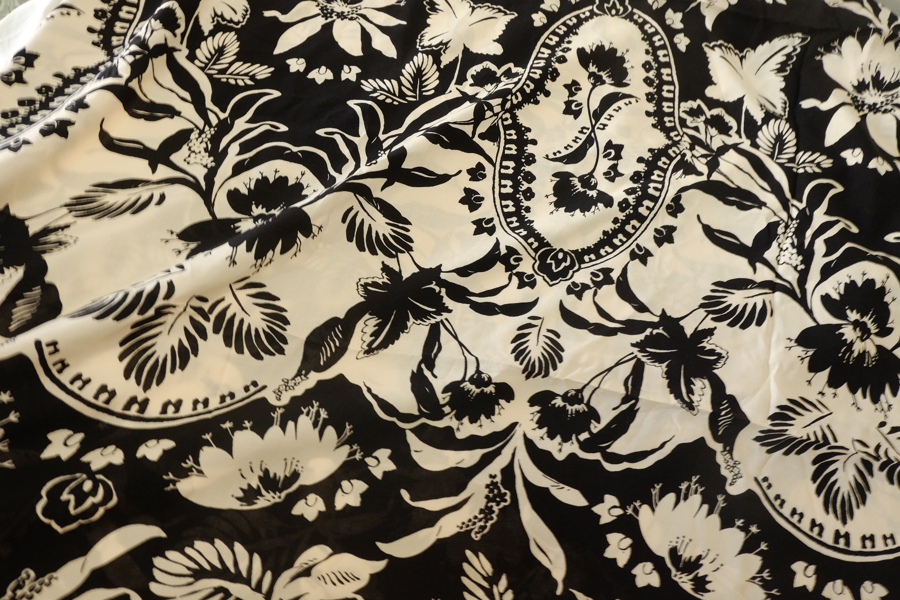 Black and White Floral Rayon Challis Fabric – 3.3 yd