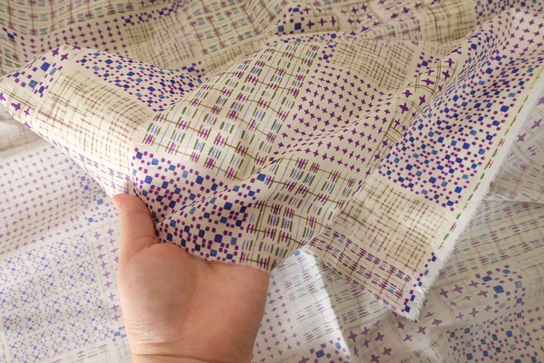 Purple Patchwork Print Cotton Poplin Fabric – 2.2 yd