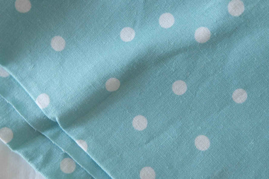 Aqua Blue Polka Dot Pure Linen Fabric – 2.2 yd