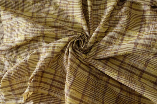 Yellow & Brown Fringed Plaid Cotton Fabric – 2.7 yd