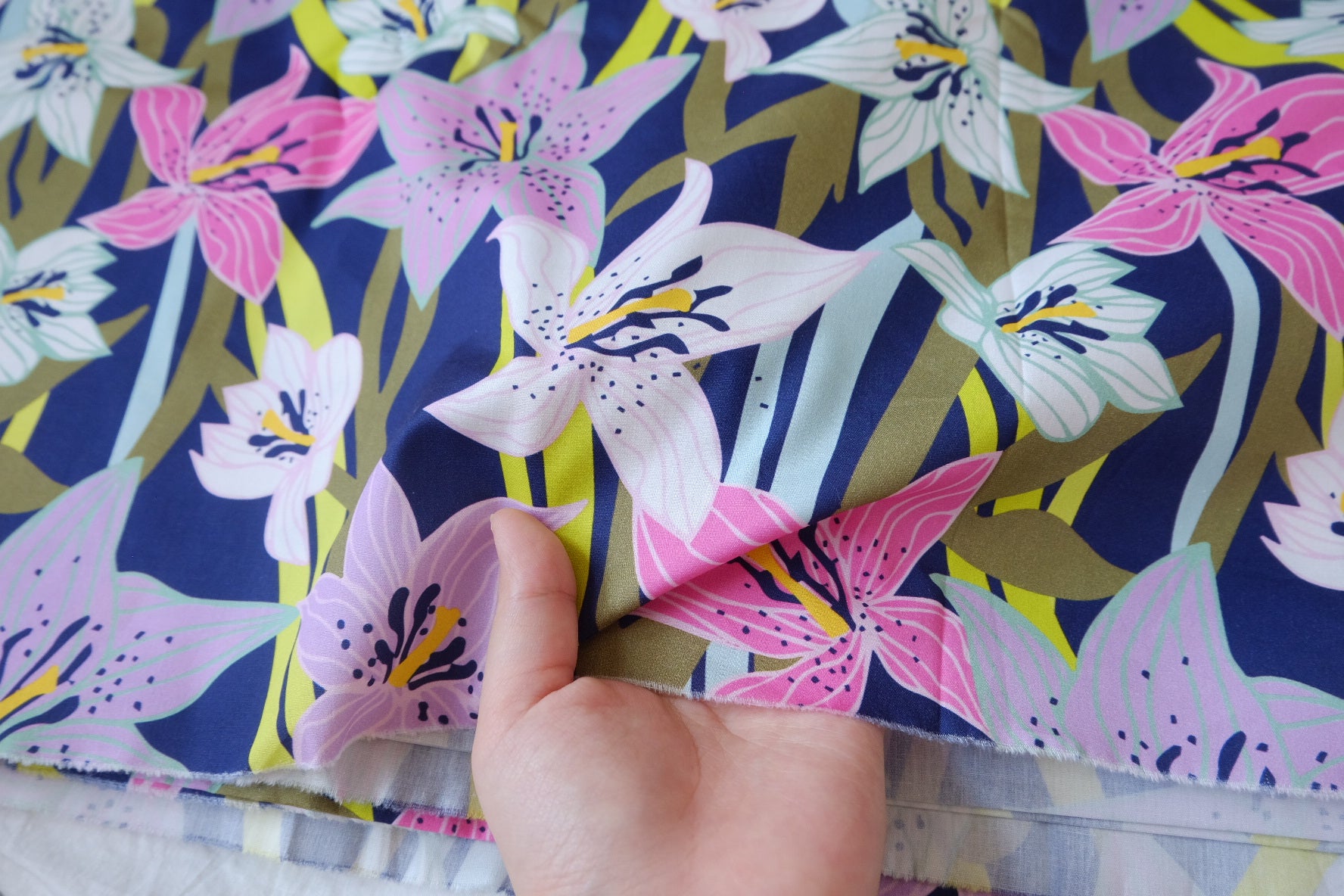Navy Lily High-Density Cotton Poplin Fabric - 2.19 yd
