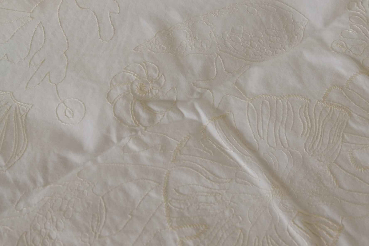 Marine Botanical Embroidered Cotton Poplin