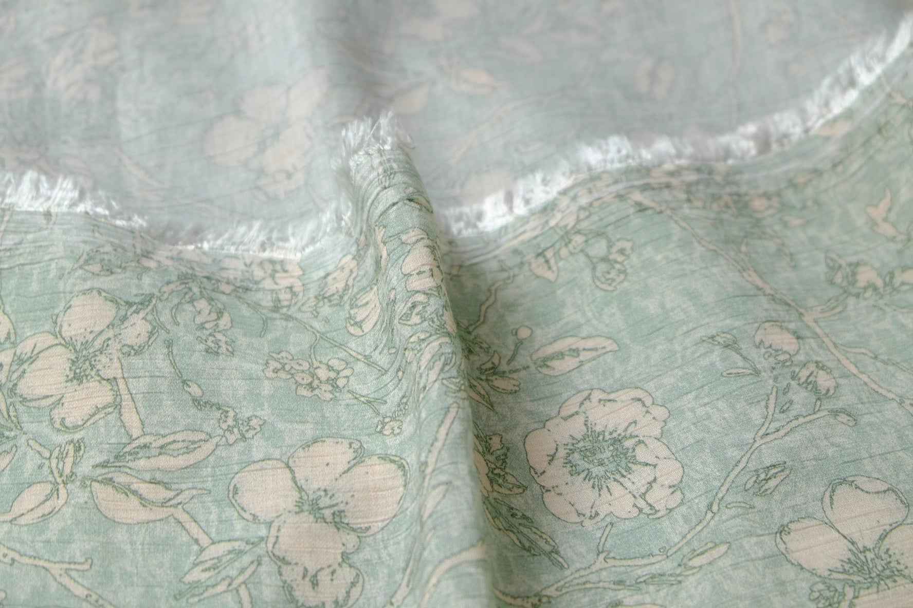 Mint/Blush Floral Textured Tencel Cotton Fabric, Lightweight Airy Dress Weight, 3.28 Yards