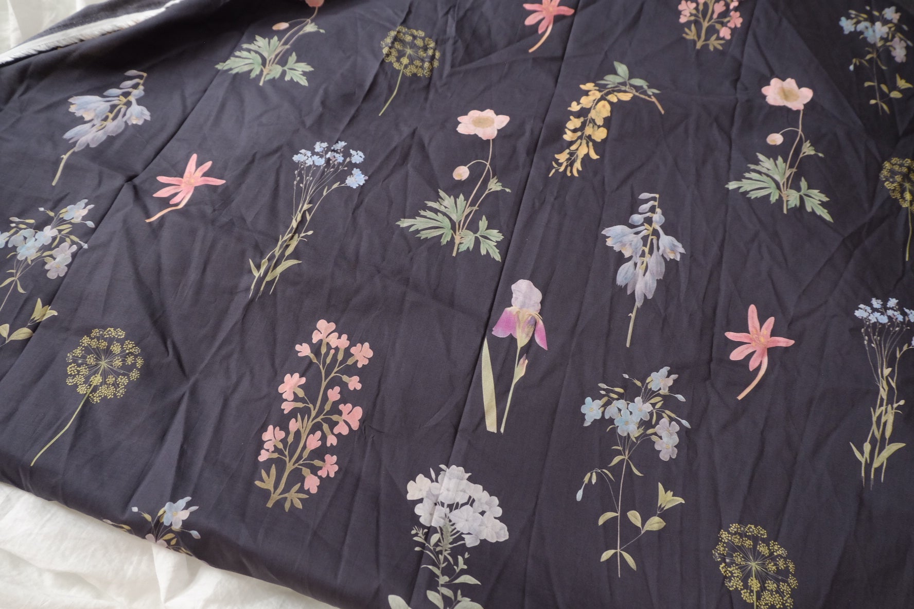 Dark Botanical Cotton Lawn Fabric - 2.73 yd