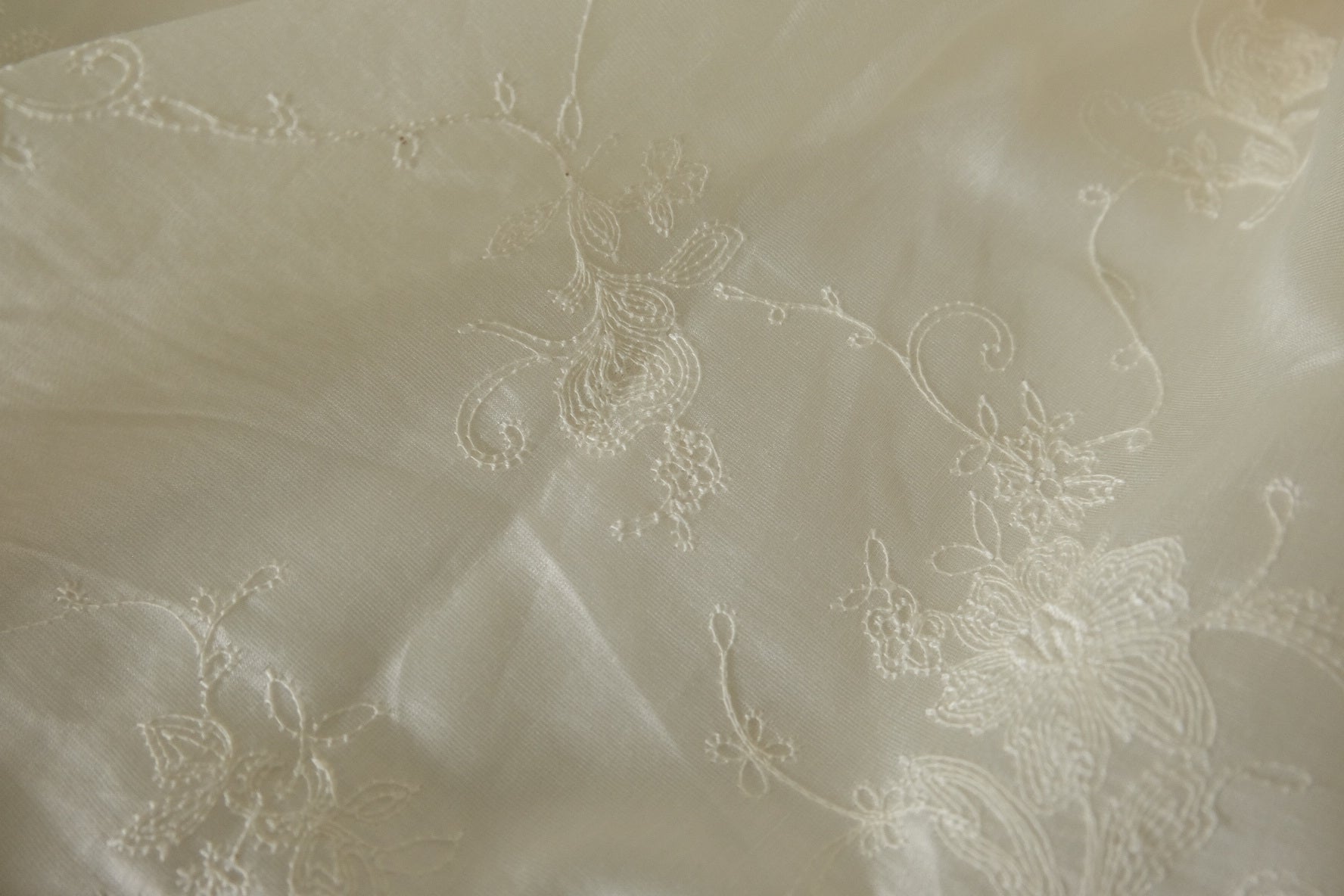 White Embroidered Tencel Fabric - 3.3 yd