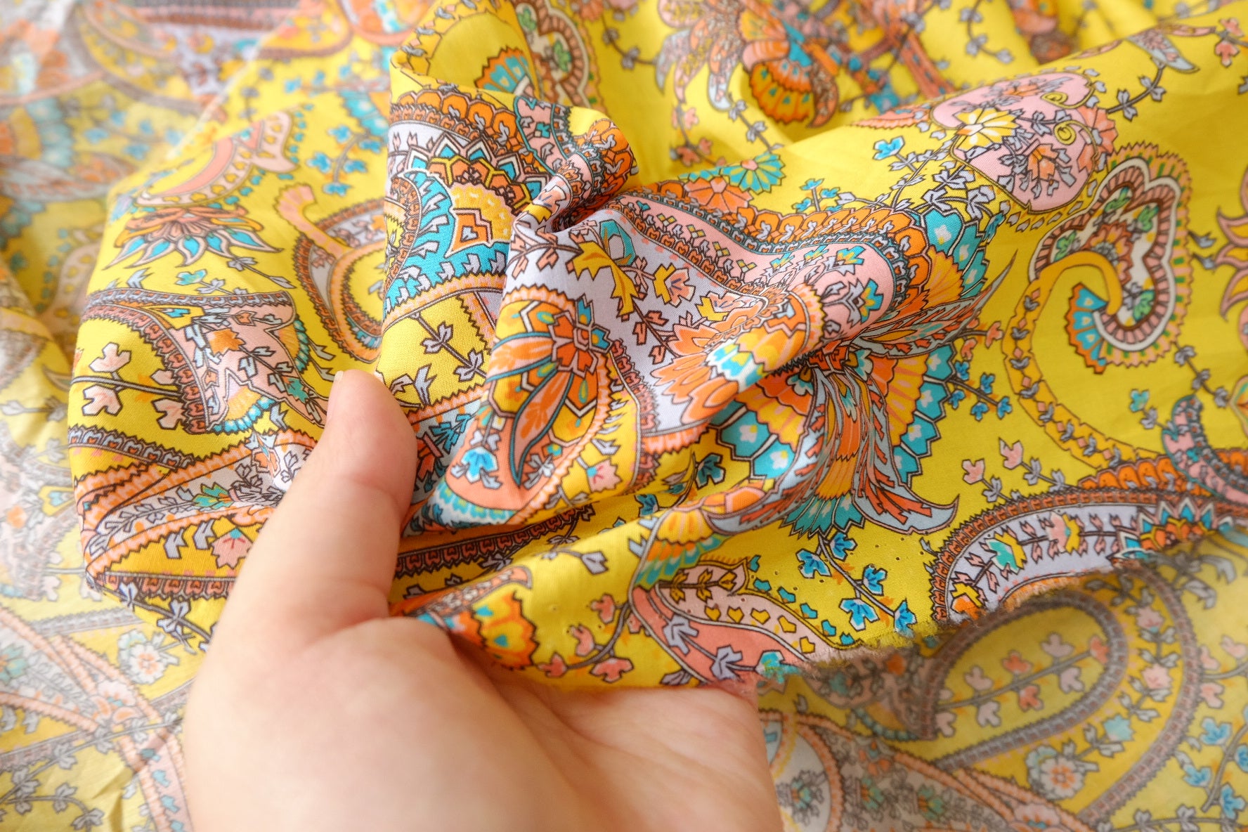 80s Cotton Lawn in Sunlit Paisley Yellow — 3.28 Yards
