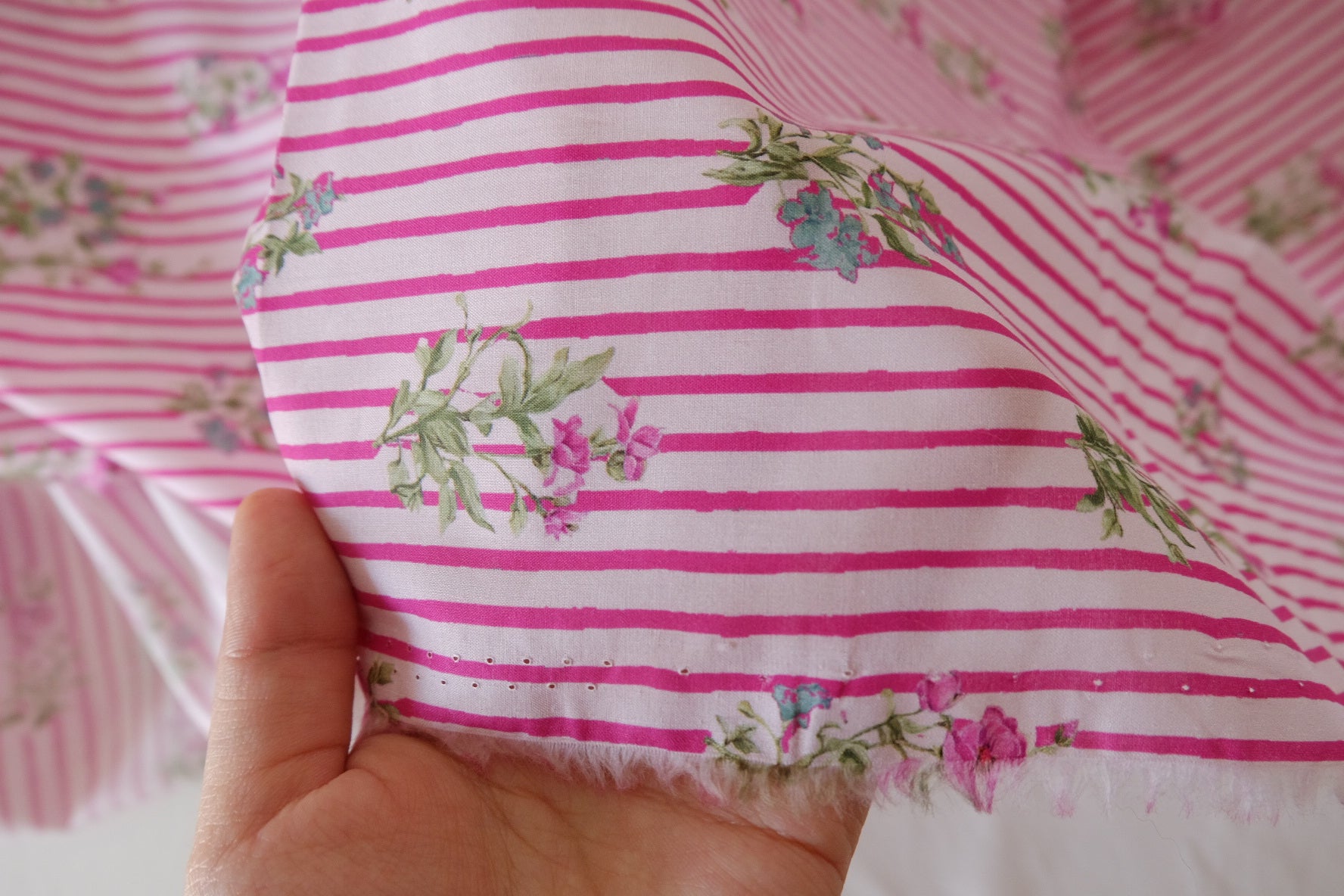 Pink Stripe Floral Cotton Lawn Fabric – 2.4 yd