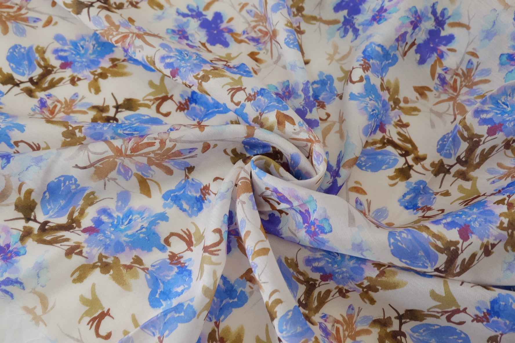 Tencel Blend Fabric – Blue Watercolor Floral Print – 3.3 yd
