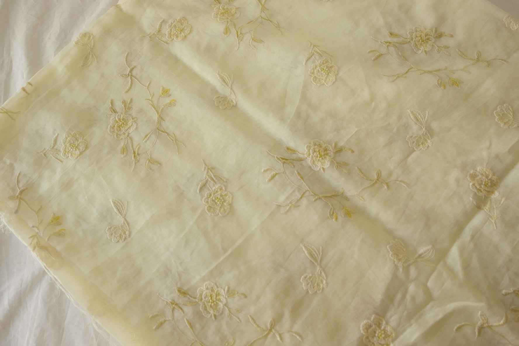 Buttercream Floral Embroidered Tencel Fabric – 1.9 yd