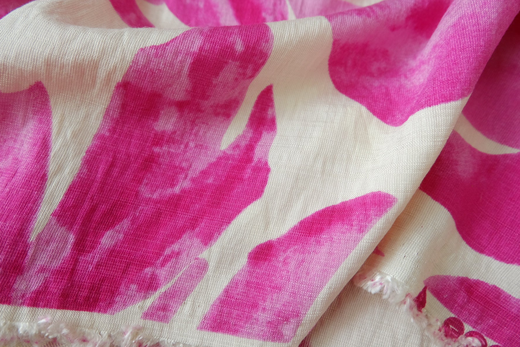 Heavy Tencel Linen Blend with Pink Leaf Print 2 Yards