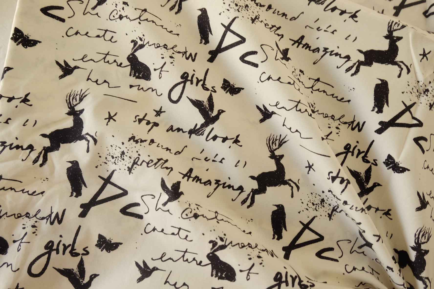 Black Ink Illustration Dense Cotton Poplin Fabric – 2.2 yd