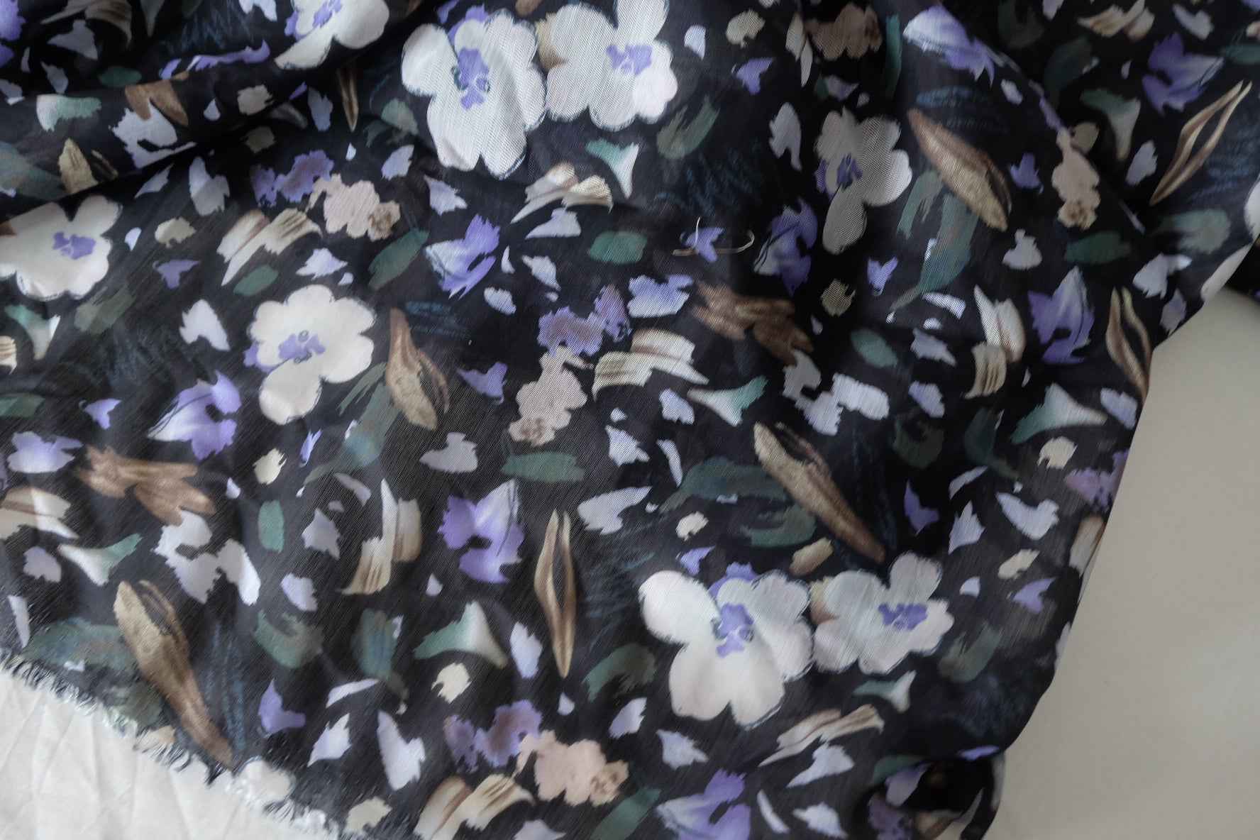 Black Floral Tencel Ramie Nylon Blend Fabric – 5.2 yd