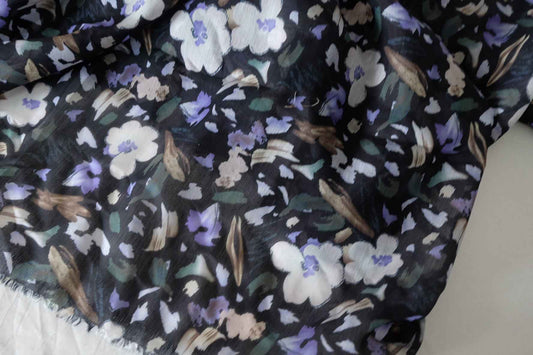Black Floral Tencel Ramie Nylon Blend Fabric – 5.2 yd