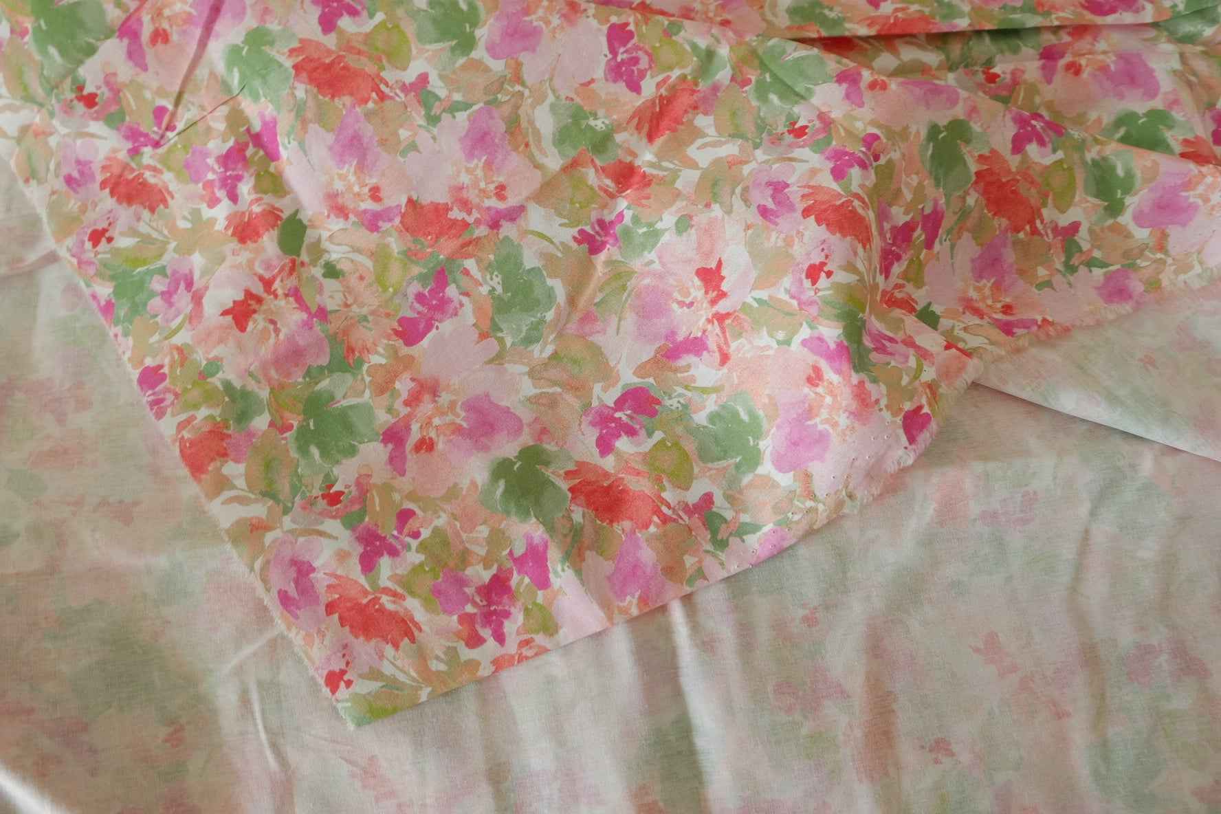 Pink Watercolor Floral Cotton Poplin — 3.83 yd