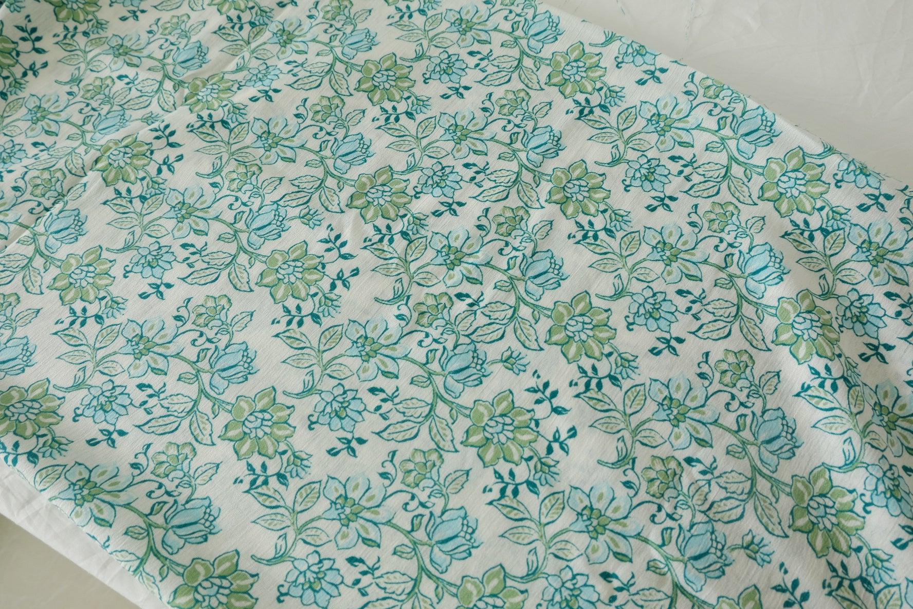 Aqua Green Floral Tencel Cotton Fabric - 1.6 yd