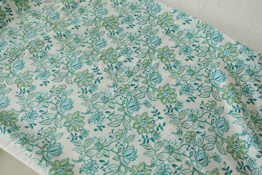 Aqua Green Floral Tencel Cotton Fabric - 1.6 yd