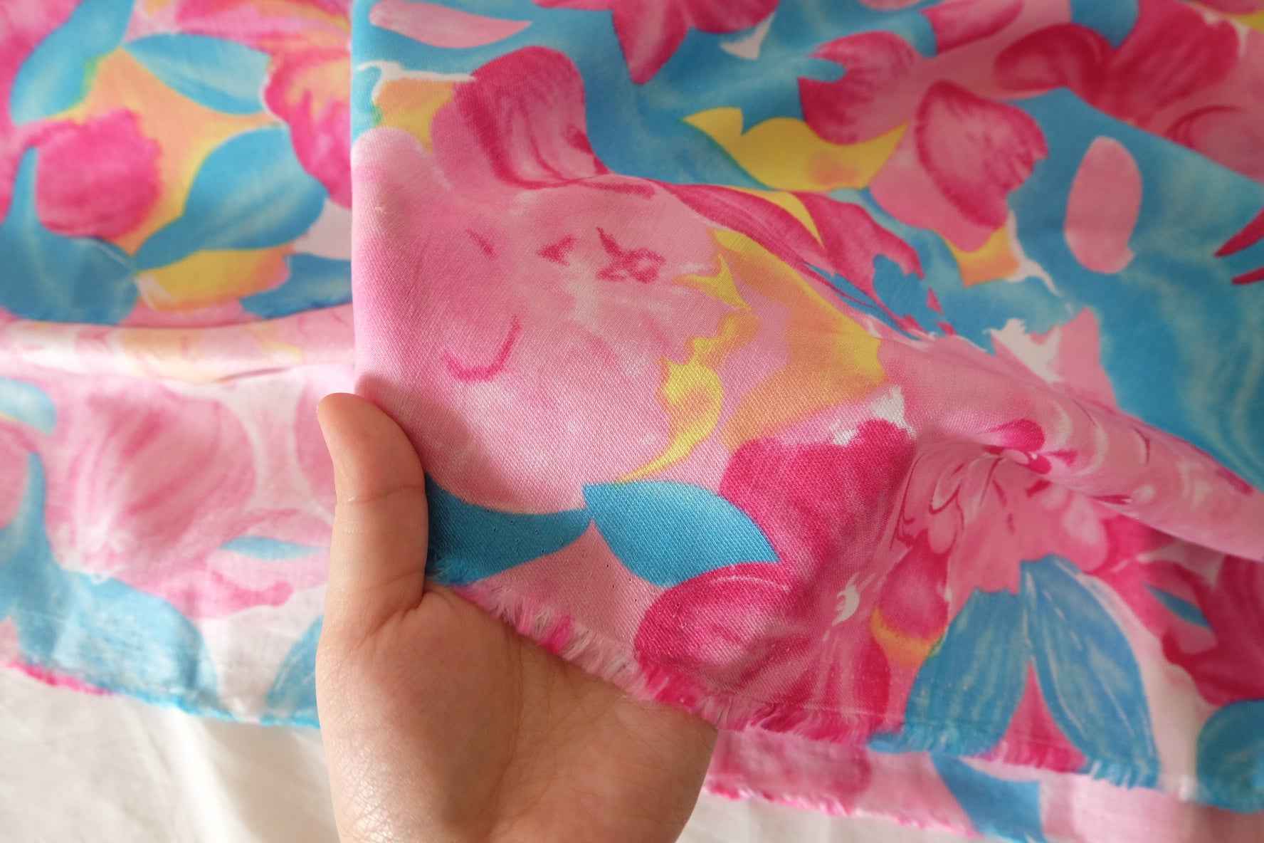 Pink Blue Floral Tencel Linen Nylon Fabric – 3.3 Yards
