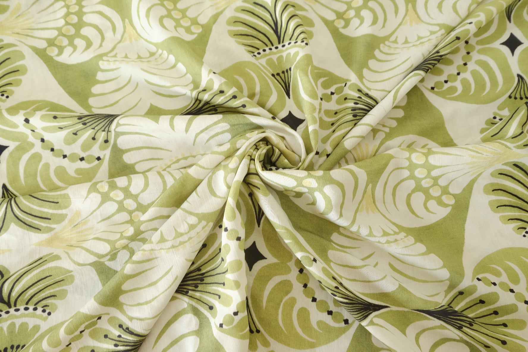 Retro Olive Botanical Tencel-Cotton Dress Fabric – 2.2 yd