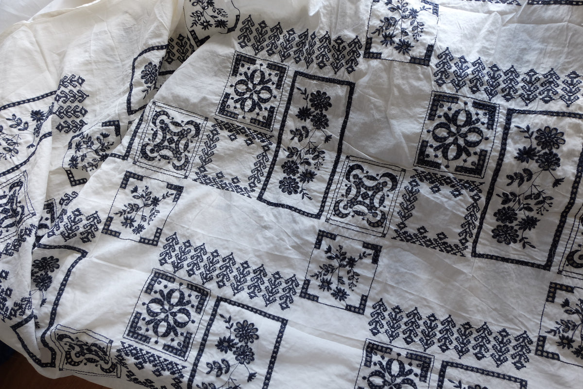 Navy Patchwork Embroidered Cotton Voile – 2.2 yd