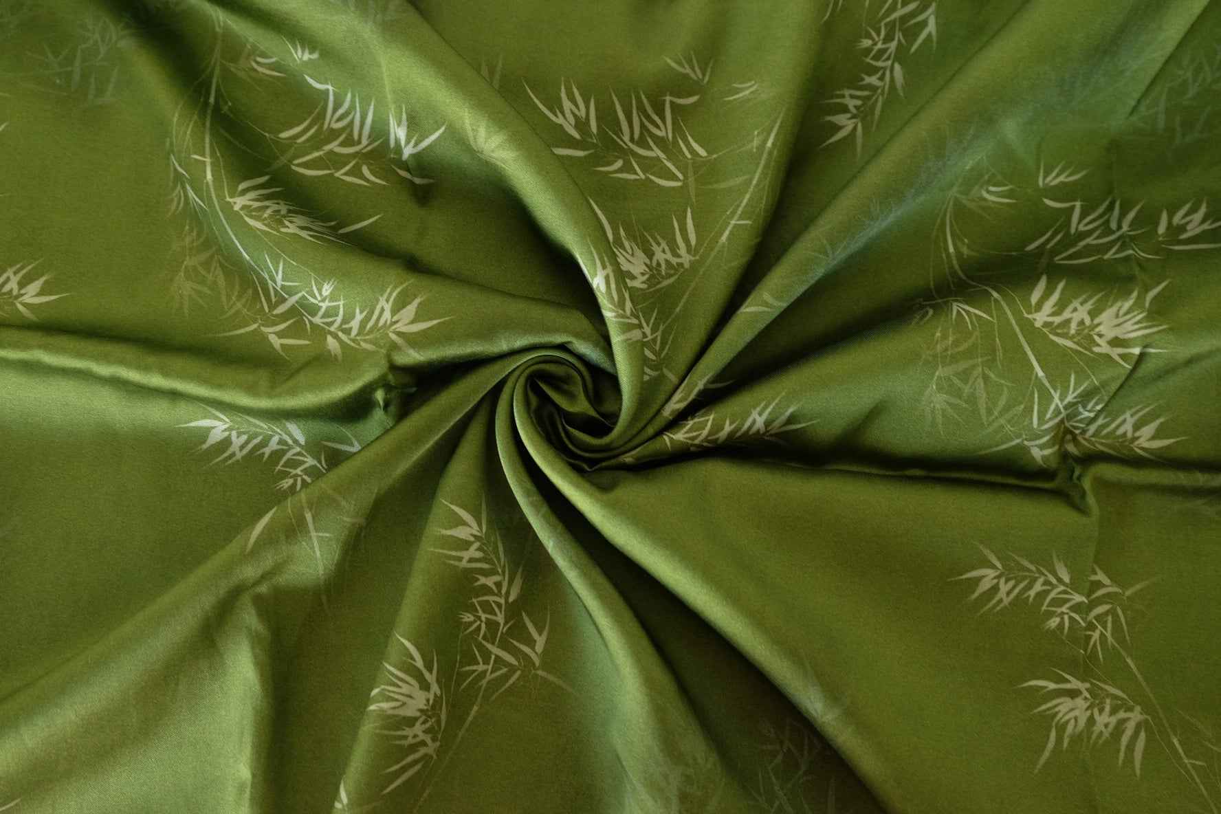 Silky Rayon Fabric – Moss Green Bamboo Leaf Print-2.2 yards