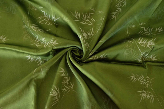 Silky Rayon Fabric – Moss Green Bamboo Leaf Print-2.2 yards