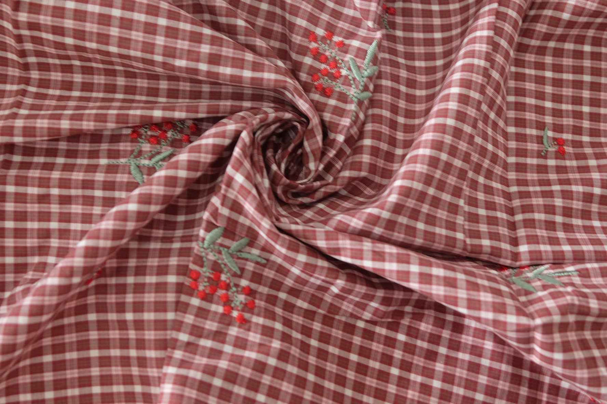Berry Embroidered Cotton Shirting — 2.19 yd