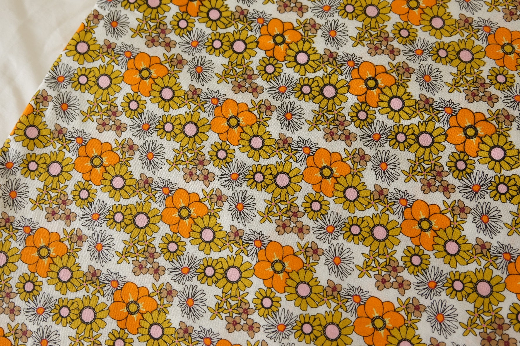 Retro Orange & Olive Floral Cotton – 2.2 yd