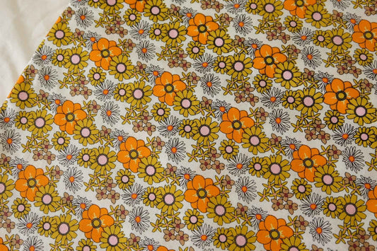 Retro Orange & Olive Floral Cotton – 2.2 yd