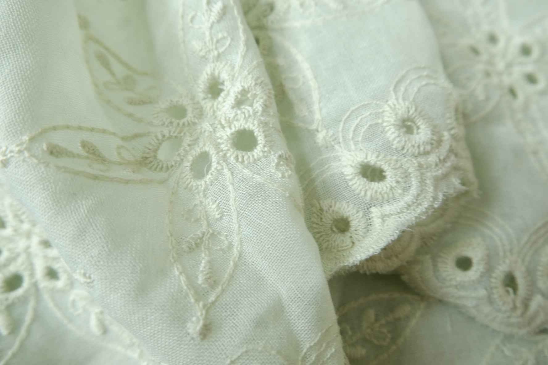 Embroidered Tencel Linen Fabric with Eyelet Lace Edge, Airy Dress Weight, 2.62 Yards