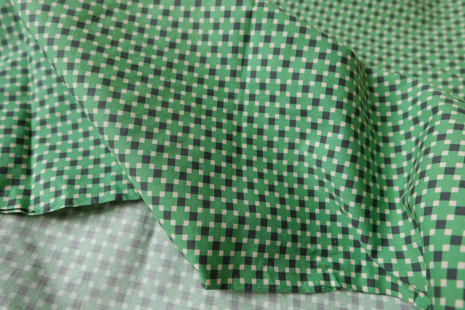 Korean Green Gingham Cotton Poplin Fabric - 2.19 yd