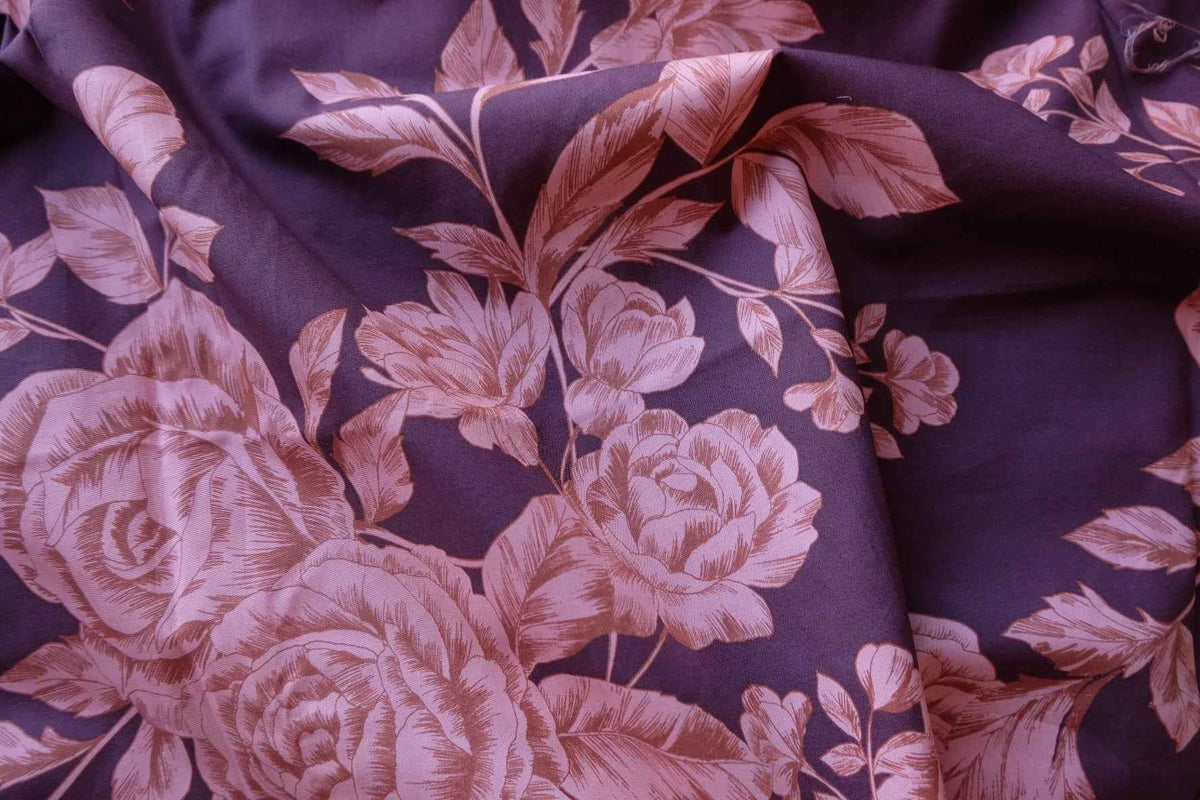 Vintage Rosewood Pink Roses Cotton Lawn Fabric – 2.73 yd