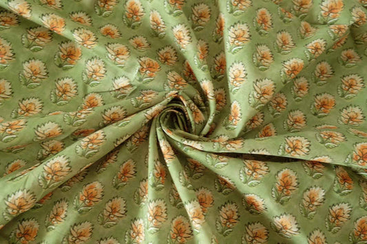 Green Floral Cotton Lawn Fabric – 2.2 yd