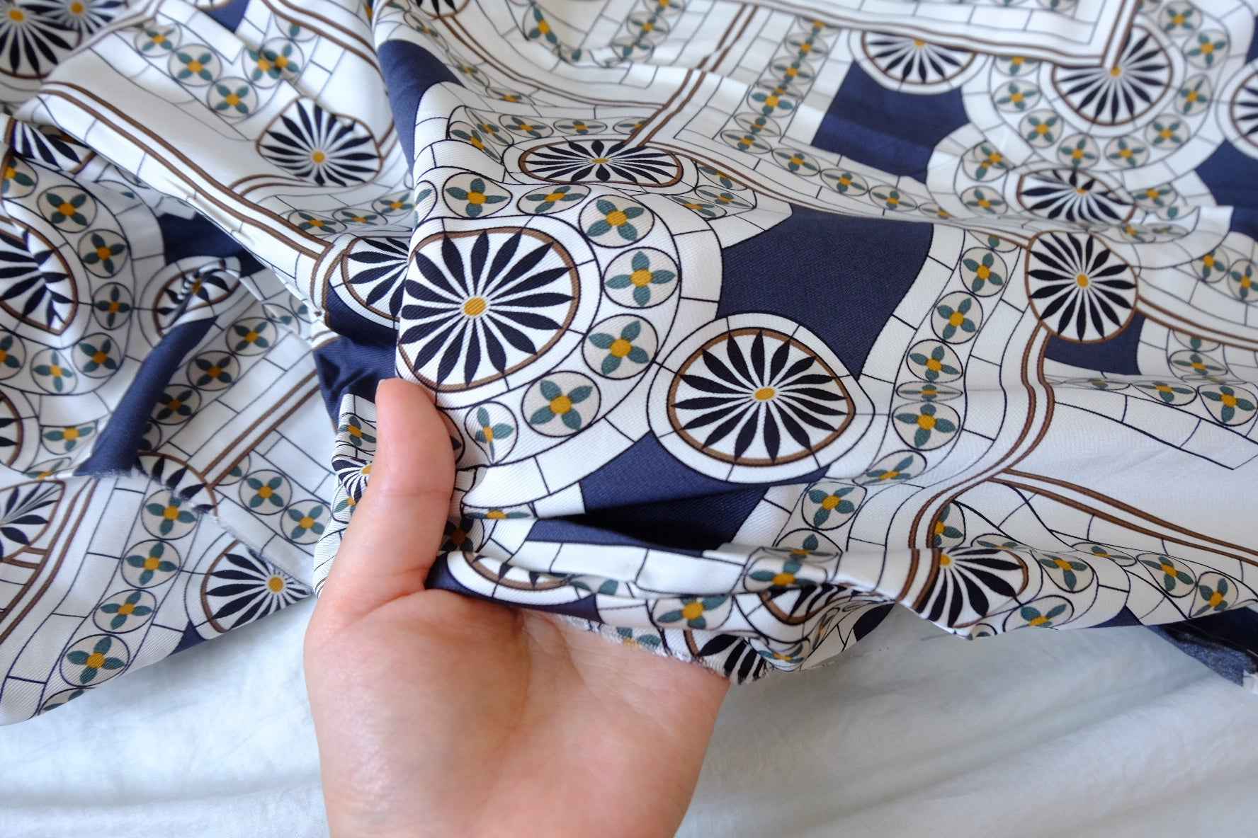 Silky Twill Botanical Tile Viscose Fabric — 3.28 yd
