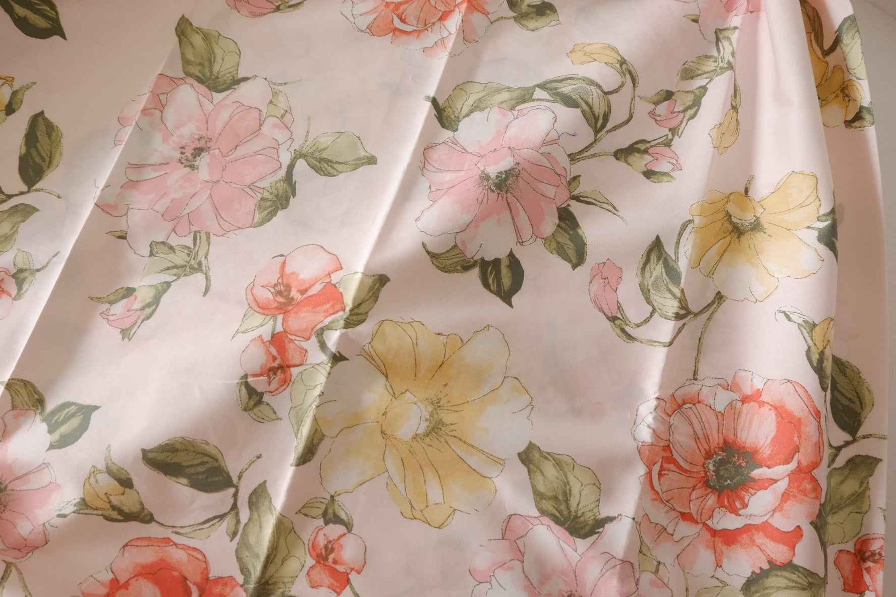 Soft Pink Watercolor Floral Cotton Poplin Fabric – 2.2 Yards