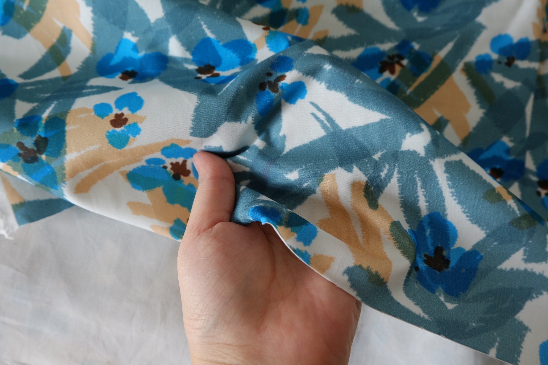 Brushed Blue Floral Cotton Twill Fabric – 2.19 yd