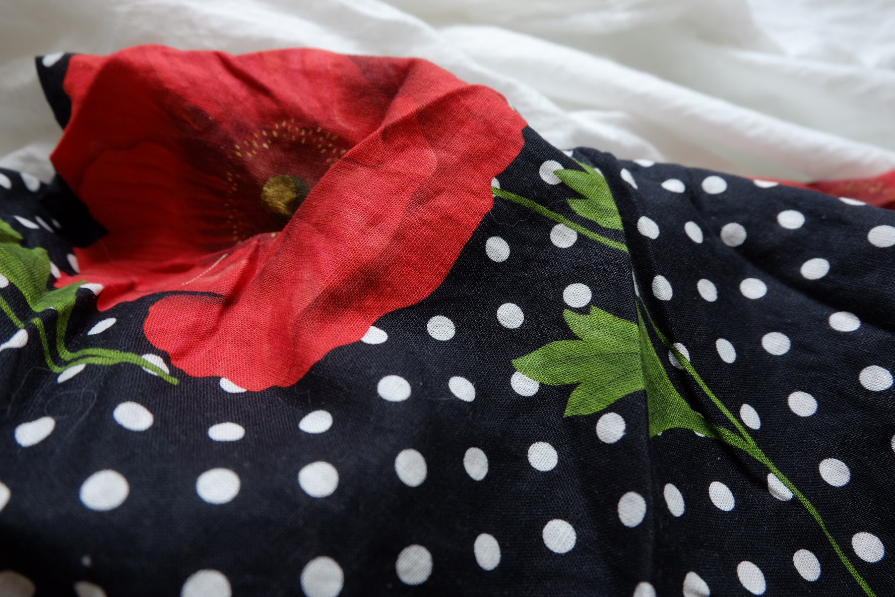 Red Poppy Polka Dot Linen Fabric - 2.19 yd