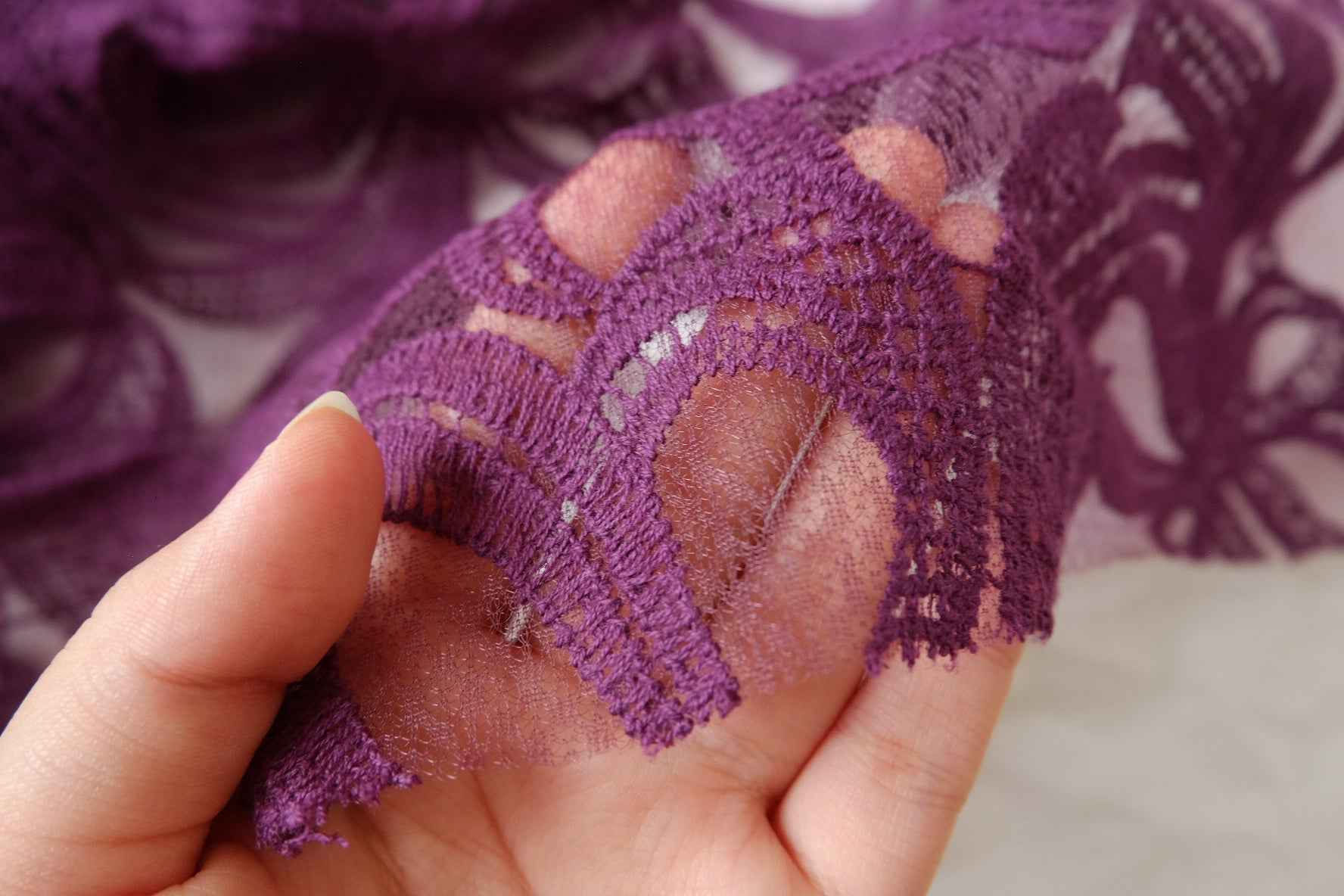 Purple Dimensional Cotton-Thread Embroidered Mesh - 2.19 yd