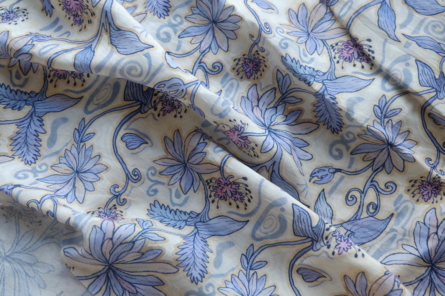 Blue Botanical Cotton Nylon Blend – 3.3 yd