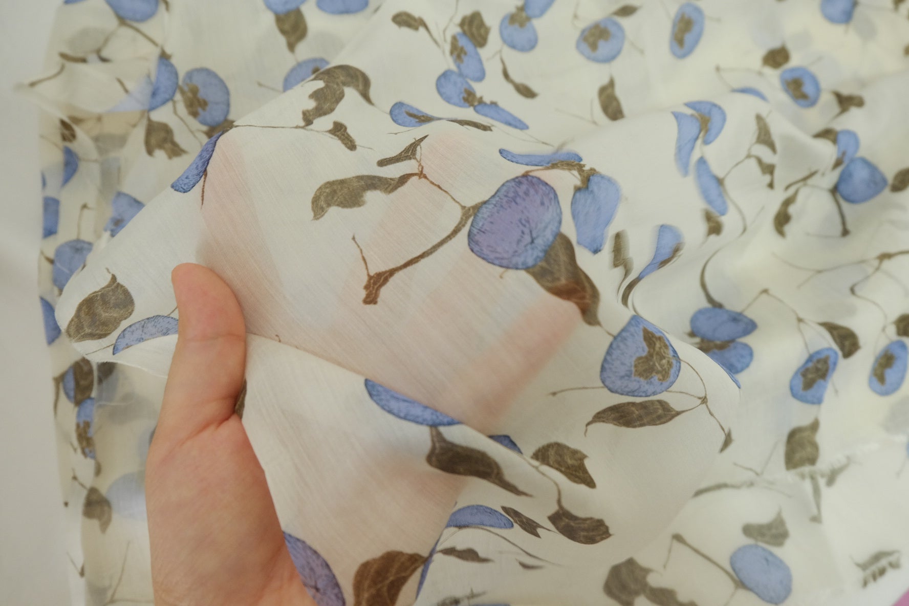 Blue Botanical Tencel Linen Blend Fabric – 2.2 yd