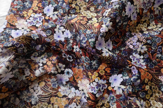 Dense Midnight Floral Cotton Fabric, Lightweight 60s Cotton, 3.5 Yards